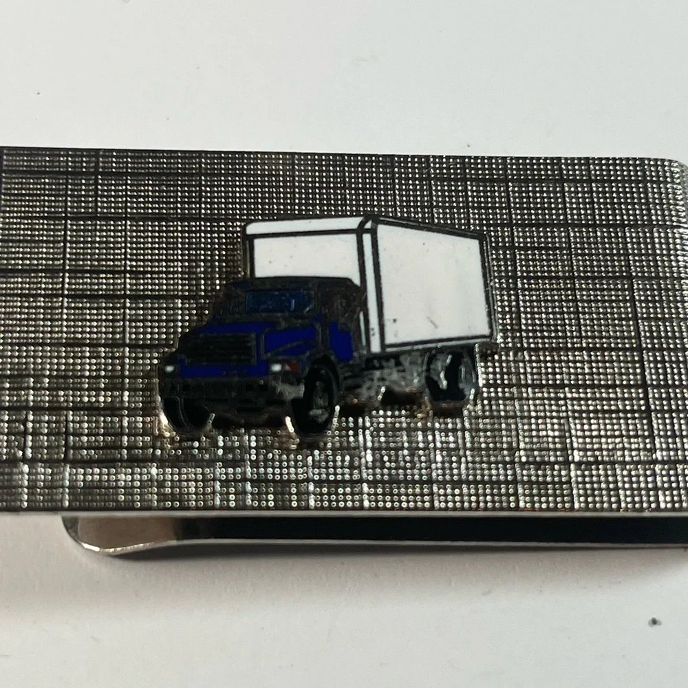 Vtg Silver Tone Box Truck  Mens Money Clip